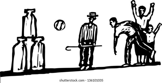 Black and white vector illustration of teenagers playing with a ball