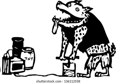 Black and white vector illustration of a terrorist dog