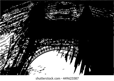 Black and white vector illustration texture with metal construction with arch  
