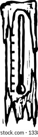 Black and white vector illustration of thermometer on cold weather