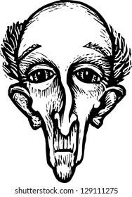 Black and white vector illustration of a thin bald man