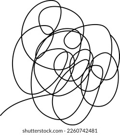 black and white vector illustration of thoughts, a heap of thoughts, confused thoughts, doodle and sketch style 