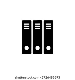 Ilustración vectorial en blanco y negro de tres libros de pie y carpetas para la Biblioteca y la organización de la oficina