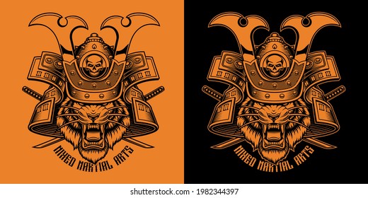 Black and white vector illustration of Tiger Samurai, this design can be used a shirt print