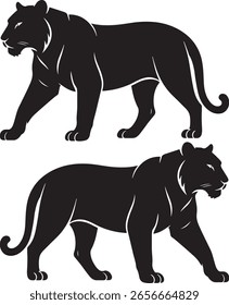 Schwarz-weiße Vektorgrafik eines Tigers und eines Leoparden