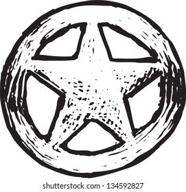 Black and white vector illustration of Tin Star Sheriff Badge