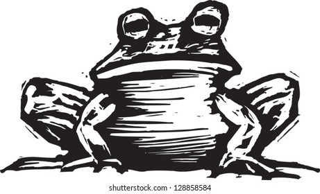 Black and white vector illustration of a toad