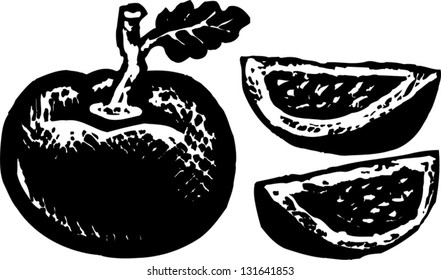 Black and white vector illustration of tomatoes