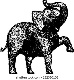 Black and white vector illustration of a topiary of an elephant