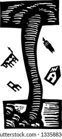 Black and white vector illustration of tornado