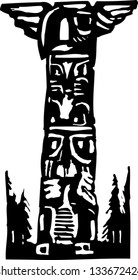 Black and white vector illustration of totem pole