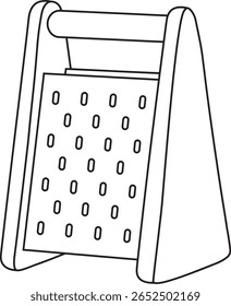 Black and white vector illustration of a traditional handheld grater or shredder, commonly used in kitchens for grating cheese, vegetables, or coconut.