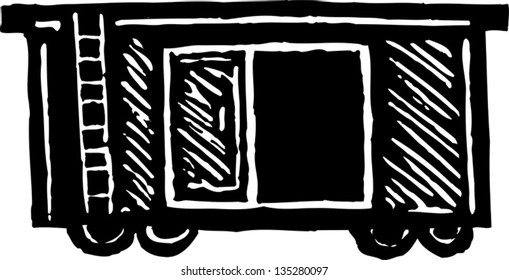 Black and white vector illustration of Train Freight Car