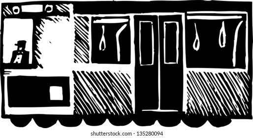 Black and white vector illustration of Tram or Trolley Car