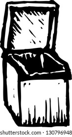 Black and white vector illustration of a trash bin