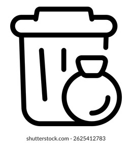 A black and white vector illustration of a trash bin with a recycling logo