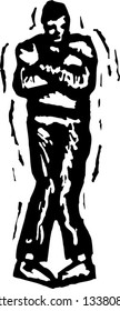 Black and white vector illustration of trembling man