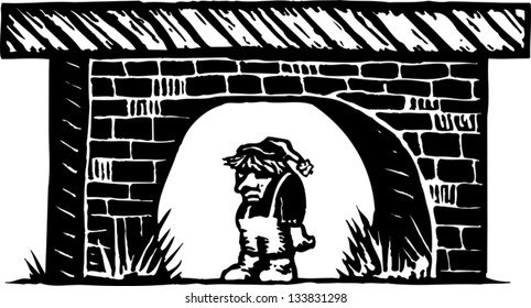 Schwarz-Weiß-Vektorgrafik von Troll unter einer Brücke