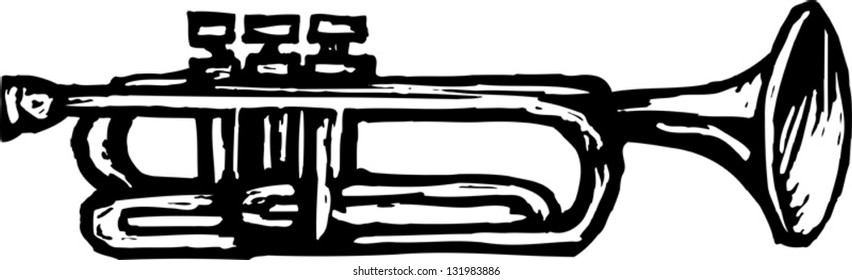 Black and white vector illustration of a trumpet