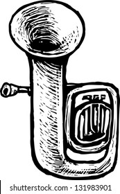 Black and white vector illustration of tuba