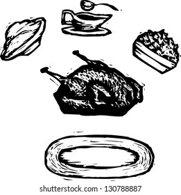 Black and white vector illustration vector of a turkey dinner