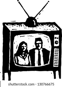 Black and white vector illustration of TV set