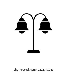 Black & white vector illustration of two bulb table lamp. Flat icon of vintage desktop light fixture. Home & office illumination. Isolated object on white background