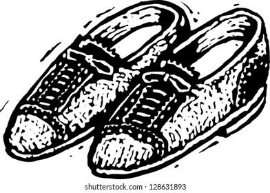 Black and white vector illustration of two shoes