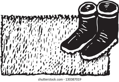 Black and white vector illustration of two galoshes