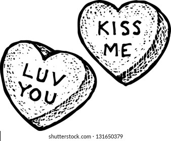 Black and white vector illustration of two 3d heart shapes