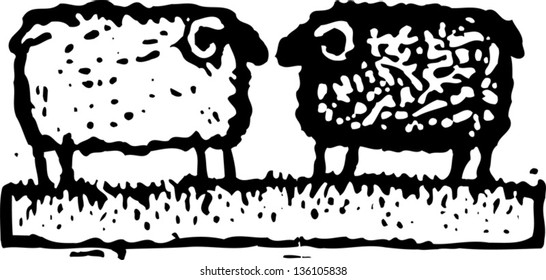 Black and white vector illustration of two sheep
