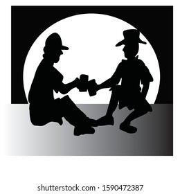 Black and white vector illustration of two campers