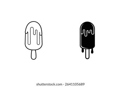Black and white vector illustration of two ice cream popsicles on a white background