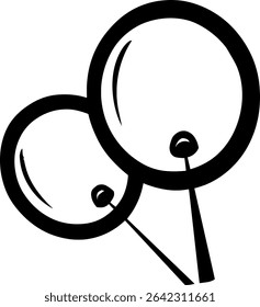 Black and white vector illustration of two drums with drumsticks; minimal line art style suitable for icons, graphics, or music-themed designs.
