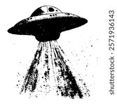 black and white vector illustration of a UFO emitting a beam of light, perfect for sci-fi and extraterrestrial-themed designs