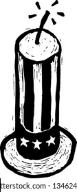 Black and white vector illustration of Uncle Sam Hat Firecracker