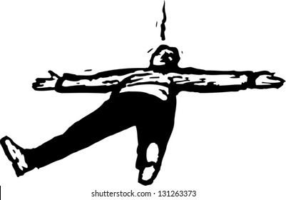 Black and white vector illustration of unconscious man