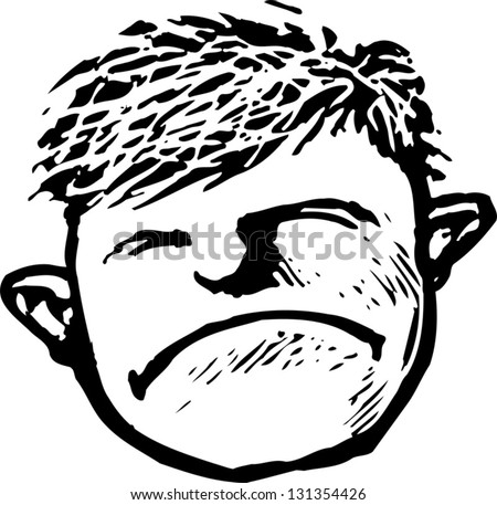 Black and white vector illustration of an upset boy