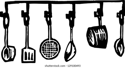 Black and white vector illustration of utensils