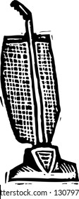 Black and white vector illustration of a vacuum cleaner