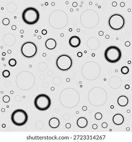 Ilustração de vetor preto e branco de círculos pontiagudos de vários tamanhos no fundo da luz