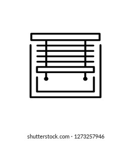 Black & white vector illustration of venetian curtain shutter. Line icon of window horizontal blind jalousie. Isolated object on white background