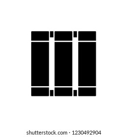 Black & white vector illustration of vertical window blind. Flat icon of japanese panel shade & jalousie. Isolated object on white background 