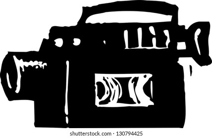 Black and white vector illustration of a video recorder