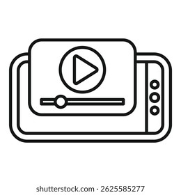 Ilustração vetorial em preto e branco de um reprodutor de vídeo com um botão de reprodução