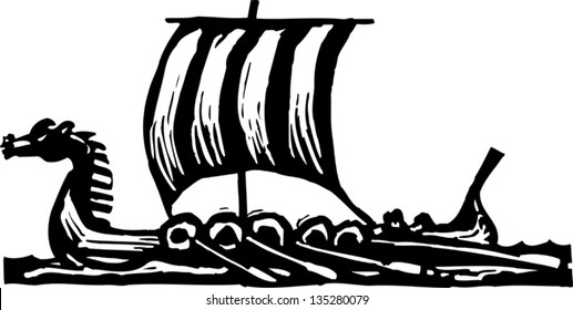 Black and white vector illustration of Viking Ship