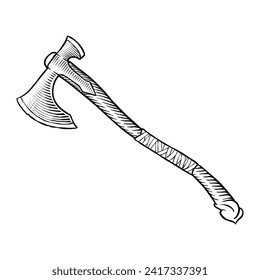 ilustración vectorial en blanco y negro de un hacha Viking en estilo vintage