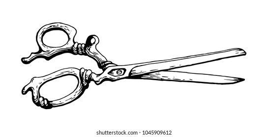 Black and white vector illustration. Vintage scissors.