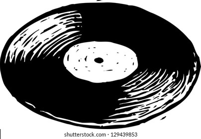 Black and white vector illustration of a vintage disk