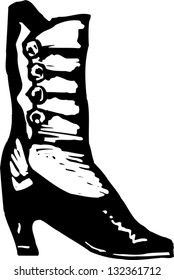 Black and white vector illustration of vintage high button shoe